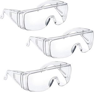 Schutzbrille für Brillenträger  Antibeschlag-Schutzbrille Augenschutz mit klarer Sicht, Kratzfest und UV-beständiger Labor Schutzbrille über Brille Männer Frauen Clear 3er Pack