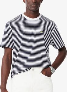 Lacoste Gestreiftes Logo-T-Shirt, Weiß L