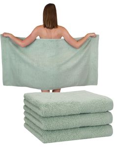 Betz 4 Stück Duschtücher 70 x 140 cm PREMIUM 100% Baumwolle Liegetuch Strandtuch   Farbe: heugrün