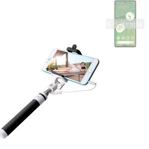 K-S-Trade Selfie Stick kompatibel mit Google Pixel 7  Selfiestick kabelgebunden Monopod mit Kabel Stab Stange Selfportrait Handheldstick schwarz 1x