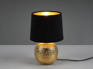 LED Tischleuchte Landhaus Schwarz/Gold Keramikfuß Samtschirm Nachttischleuchte