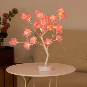 LED Rosenbaum Lampe Künstlich Bonsai Baum Licht Dekoleuchte USB Batteriebetrieben Innen Deko