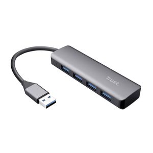 Trust Halyx Mini 4 Port USB Hub 3.2, USB-A Adapter 5 GBit/s, USB Verlängerung Datenhub, Dünn und Kompakt USB Verteiler, USB Splitter für PC, Computer, Laptop, MacBook, Windows - Grau