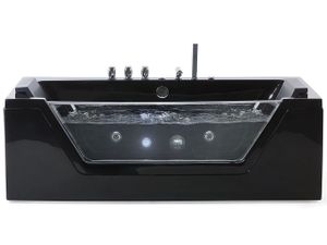 BELIANI Vířivá vana černá se stříbrnou LED osvětlení sanitární akrylát a sklo 174 x 79 cm