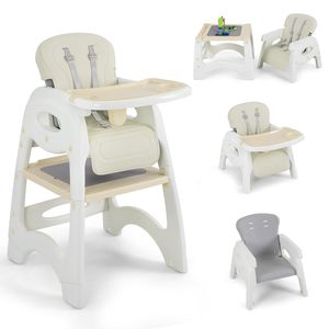 COSTWAY vysoká židle 6 v 1, dětská židlička a jídelní židlička a stůl na učení a stůl se stavebnicemi a dětská sedačka, vysoká židle s odnímatelným dvojitým tácem, bezpečnostní pásy, vysoká židle pro děti od 6 měsíců do 7 let (béžová)