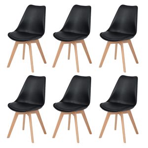 IPOTIUS 6 x Židle do obývacího pokoje Židle do jídelny Kancelářská židle s masivní bukovou nohou, Retro design Čalouněná židle Kuchyňská židle dřevo, černá