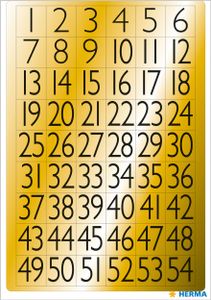 Herma 4146 VARIO Zahlen - 13 x 12 mm - 1 bis 100 - schwarz auf Goldfolie - 216 Sticker