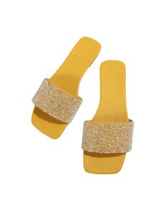 Damen Klassische Sandalen Rutschfeste Flats Sandale Schuhe Glänzend Sommer Hausschuhe Gelb,Größe EU 37