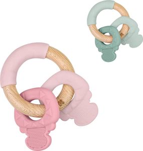 Kikkaboo Silikon Und Keys Holzbeißring Rosa  Rosa One Size