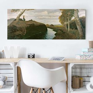 Glasbild - Kunstdruck Otto Modersohn - Moorlandschaft - Panorama Quer, Größe HxB:30cm x 80cm