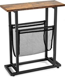 Odkládací stolek v průmyslovém stylu, dřevěný konzolový stolek do předsíně, konferenční stolek s držákem na časopisy, úzký konferenční stolek k pohovce, odkládací stolek s úložným prostorem do obývacího pokoje (48 x 18 x 54,5 cm)