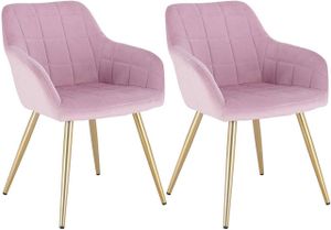 WOLTU 2er-Set Esszimmerstühle Küchenstuhl Wohnzimmerstuhl mit Armlehne Sitzfläche aus Samt Gold Beine aus Metall Rosa
