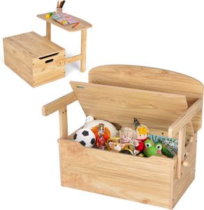 3 in 1 Spielzeugkiste & Kindersitzgruppe & Kinderbank aus Holz mit Stauraum & Deckel, Truhenbank Kindermöbel für Kinder 3- 7 Jahre alt (Natur)