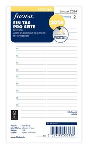 Filofax Kalendereinlage Personal 95 x 171 mm: Eine Tag pro Seite 2024 deutsch mit Uhrzeiten