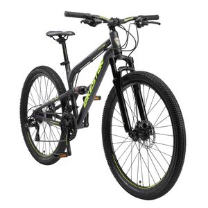 BIKESTAR Plne odpružený hliníkový horský bicykel 26 palcov, 21 rýchlostí Shimano s kotúčovou brzdou, 16 palcový rám Plne MTB bicykel pre dospelých a mládež, čierny