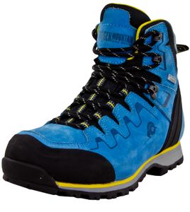 GUGGEN MOUNTAIN PM025 Damen Trekking-& Wanderstiefel Wanderschuhe Trekkingschuhe Outdoorschuhe wasserdicht mit Membran und Leder Farbe Blau-Gelb EU 36