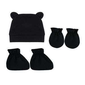Schwarz 3-teiliges Set Neugeborenes Hut Mit Handschuhe Fußbedeckung, Winter Warm Mütze Für Baby 0-6 Monate