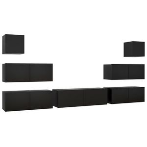 vidaXL 7-dielna súprava TV skriniek Čierny drevený materiál