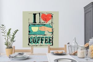 Wandtattoo Wandsticker Wandaufkleber Kaffee - Zitate - Vintage - Ich liebe Kaffee - Sprichwörter 100x100 cm Selbstklebend und Repositionierbar