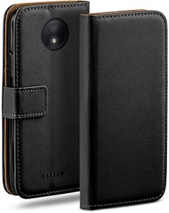 moex® Book Case kompatibel mit Motorola Moto C - Hülle 360 Grad klappbar, Schwarz