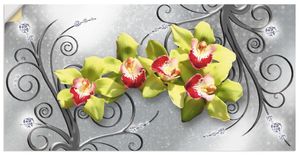 ARTland Wandbild, selbstklebend Grüne Orchideen auf Ornamenten Größe: 150x75 cm