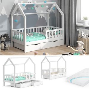 VitaliSpa Kinderbett Hausbett Spielbett Wiki 80x160 inkl Matratze 2 Schubladen