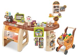 Supermarkt Spieltisch XL | Mega-Laden vollständig mit Einkaufswagen und Supermarktkasse | Inkl. 65 Teile