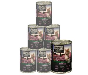 Dehner Wild Nature Katzenfutter Heidetal, Nassfutter getreidefrei / zuckerfrei, für ausgewachsene Katzen, Kaninchen / Huhn, 6 x 400 g Dose (2.4 kg)