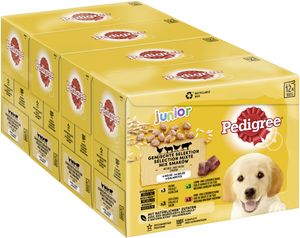 PEDIGREE® Portionsbeutel Multipack Junior Gemischte Selektion in Gelee 4 Varietäten mit Huhn, Rind+Leber, Geflügel, Lamm+Leber 4 x 12 x 100g