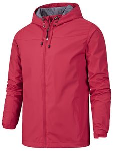 Herren Feste Farbe Windbrecher Outdoor Full Reißverschluss, Wasserdicht Mit Taschen Kapuzenjacke,Farbe:Rot,Größe:3xl