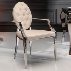 Eleganter Stuhl MODERN BAROCK beige Samt mit Armlehnen und Zierknöpfen