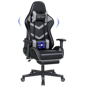Puluomis Gaming stuhl mit fußstütze und Massage 150kg Bürostuhl ergonomisch Chefsessel Computerstuhl Drehstuhl Kunstleder Grau