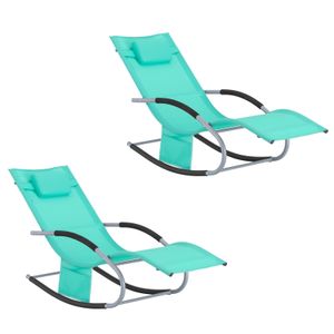 SoBuy 2-er Set Swingliege Schaukelliege Relaxliege Sonnenliege Gartenliege mit Tasche Gewebe 150 kg Belastung in Helltürkis OGS28-TBx2