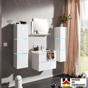 HOME DELUXE - Badmöbel - Set - WANGEROOGE Deluxe – Größe: XL, Farbe: Weiß, Breite Waschbecken: ca. 60 cm I Badezimmermöbel Waschtisch Waschbecken