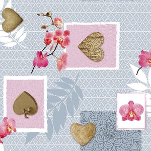 PVC Tischdecke Sakura Meterware Wachstuch Eckig Breite & Länge wählbar abwaschbar Herz Orchidee rosa grau, Größe:140 x 220 cm