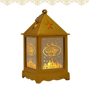 Ramadan Deko Kerzenhalter Vintage Laterne Deko,Hängende Eid Mubarak Laterne Kerzenhalter Deko für Ramadan Muslimische Home Tabletop Decor, Gold