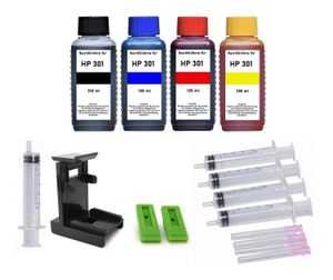 Druckerpatronen-Nachfüllset für HP 301 (XL) black + color Tintenpatronen - 4 x 100 ml Nachfülltinte black, cyan, magenta, yellow + Zubehör