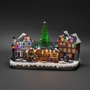 Konstsmide LED Szenerie Weihnachtsmarkt, mit Musik, 28 Dioden, 4,5V Innentrafo/batteriebetrieben, schwarzes Kabel - 4236-000