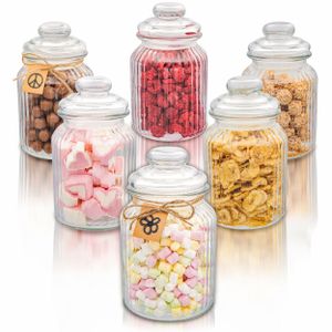 Praknu 6er Set Bonbonglas mit Deckel Groß 1L - Candy Bar Gläser - Luftdicht - Mit Etiketten - Für Kekse, Süßigkeiten