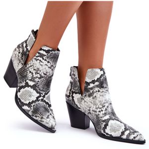 Damen Schlangen-Stiefel Mit Schnitten Schwarz-Weißen Caderina 36