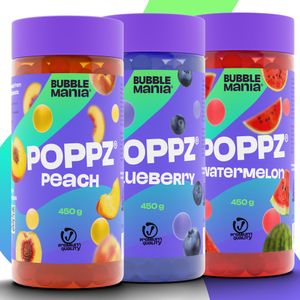 POPPZ Popping Boba Fruchtperlen für Bubble Tea Mix | Wassermelone, Pfirsich, Blaubeere - 3 X 450 G