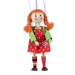 Marionette Mädchen mit Zöpfen, 20 cm, Holz-Marionette, Dekoartikel