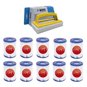 Bestway - Typ-II-Filter geeignet für Filterpumpe 58383 - 10 Stück & WAYS Scheuerbürste