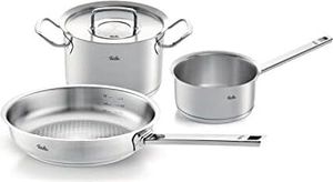 Fissler Original-Profi Collection / Edelstahl-Kochtopfset, 3-teilig, Topf mit Metall-Deckel (1 Kochtopf,1 Pfanne-unbeschichtet, 1 Stielkasserolle-deckellos) - Induktion, 084-378-03-000/0, Silber