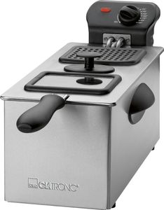 Clatronic Edelstahl-Fritteuse FR 3587, 3 Liter Kapazität, 2000 Watt, stufenlos regelbarer Thermostat, wärmeisolierte Tragegriffe, leichte Reinigung
