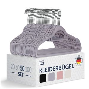 Blumtal 50 Stück Kleiderbügel Platzsparend mit Samtbezug - rutschfeste Premium Bügel inkl. Krawattenhalter, 360° drehbar, Grau