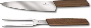 VICTORINOX Tranchier Set Swiss Modern Tranchiermesser + Gabel Nussbaumholz 6.9091.2