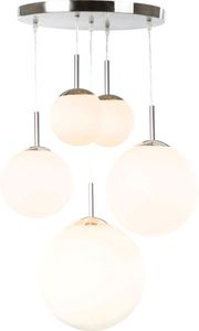 Globo Lighting Hängeleuchte Metall Nickel matt, Glas opal, satiniert, Kabel PVC Transparent, Höhe kürzbar, 5 Kugeln, verschiedene Größen, ø: 500mm, H: 900mm, exkl. 2x E27 ILLU 60W 230V, exkl. 3x E27 60W 230V