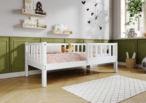 TIMBEE LENA Kinderbett Holz Kinderzimmer Bett - Weiß - 100x200cm - 23cm Beine