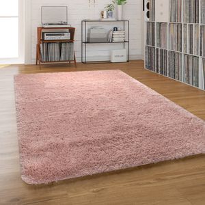 Hochflor-Teppich, Shaggy Waschbar Für Wohnzimmer Und Schlafzimmer, Einfarbig in Rosa, Grösse:140x200 cm